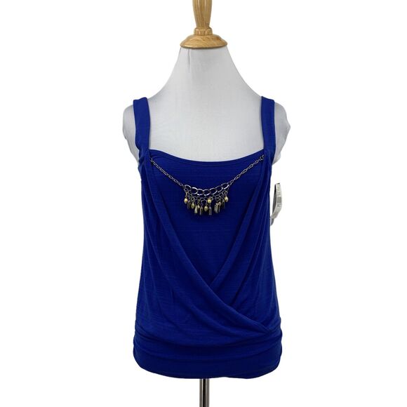 B Wear Byer Tank Top Womens S Small Chain Necklace Sapphire Ruched Hem Stretch - Picture 1 of 14